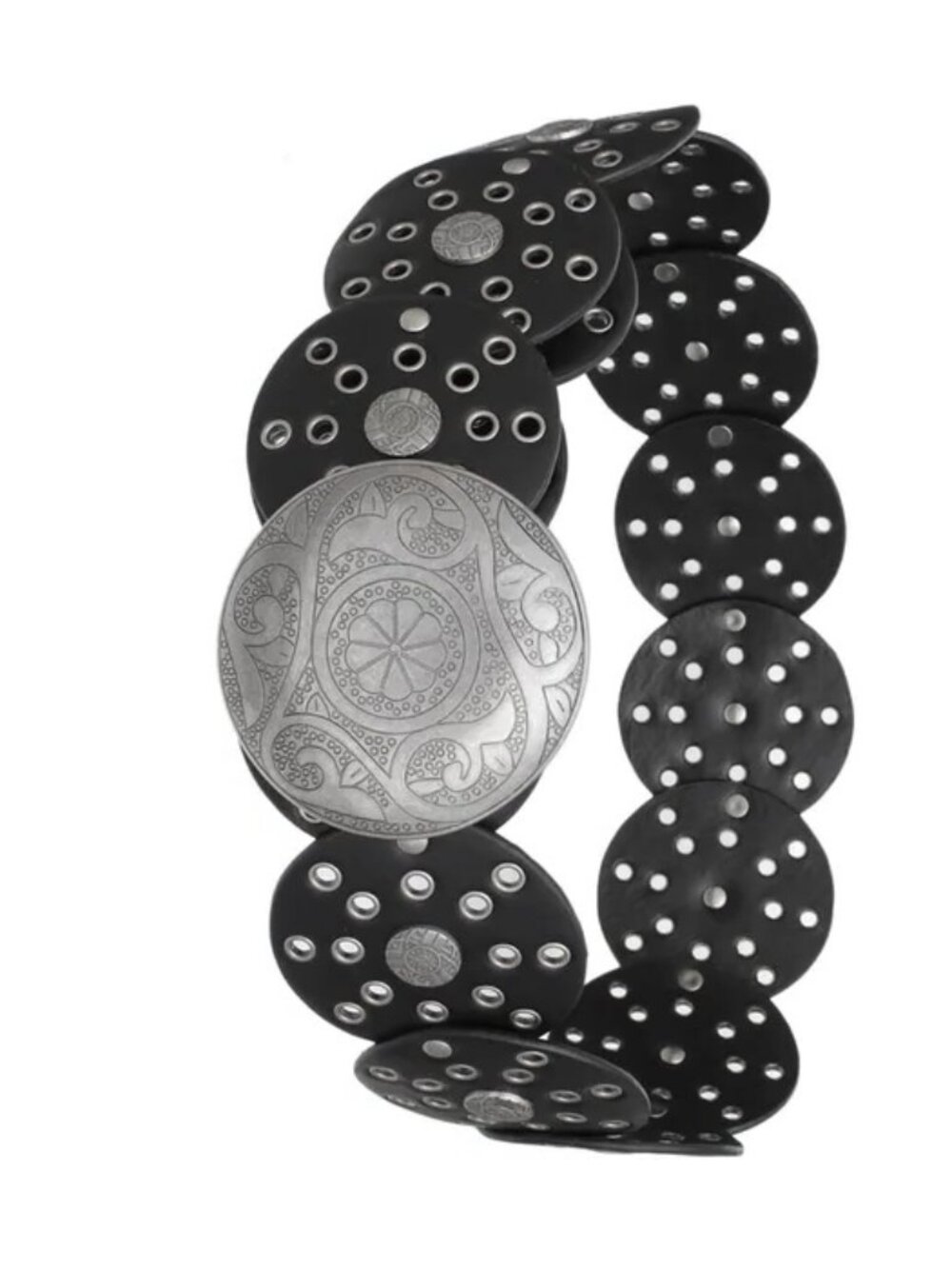Western Belt Black Circular and Silver Cowboy Chic